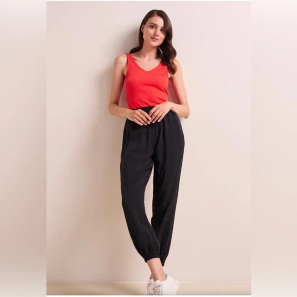 Jimmy Key Womens Black Cuffed 100% Tencel Pants Trousers Size Large NWOT